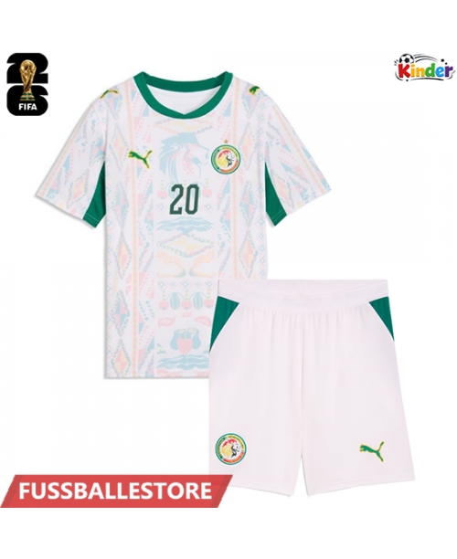 Günstige Senegal Habib Diallo #20 Heimtrikotsatz Kinder WM 2026 Kurzarm (+ Kurze Hosen)